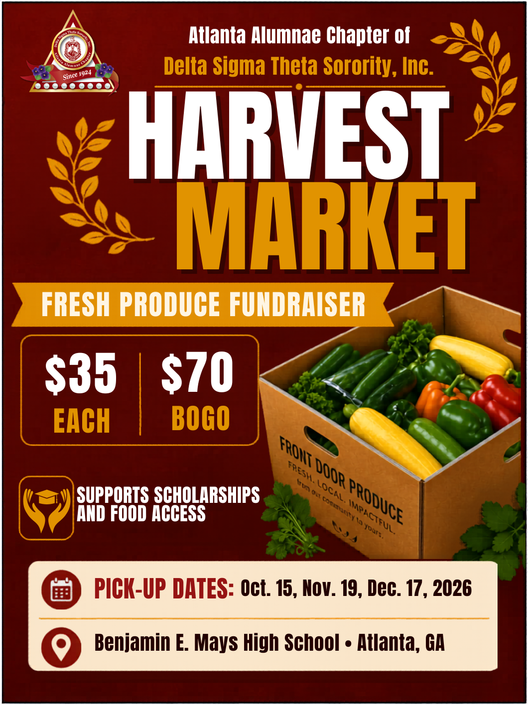 Atlanta Alumnae Chapter of Delta Sigma Theta Sorority, Inc. Harvest Market Fresh Produce Box Fundraiser